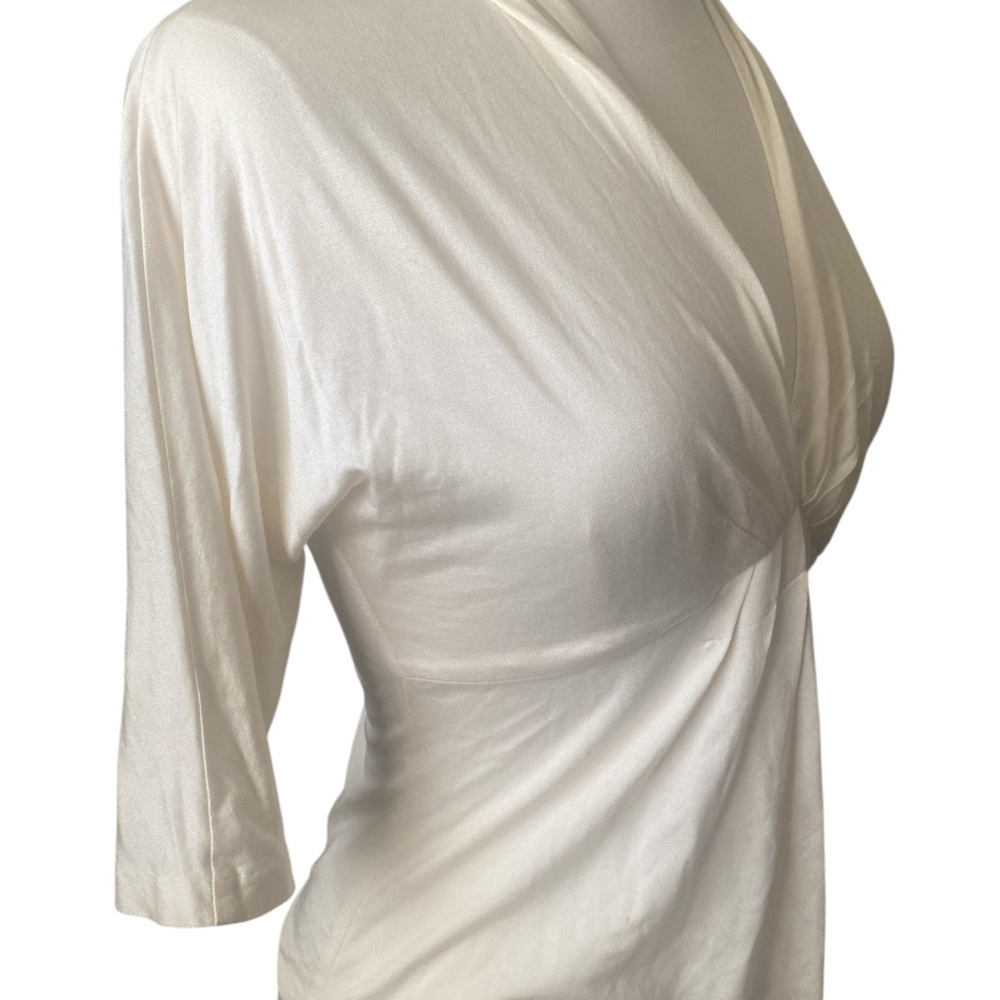 Badgley Mischka Cream V-Neck Draped Front Blouse - Picture 5 of 6